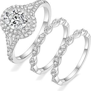 TIGRADE 1.5CT Bridal Ring Sets Oval Cut Cubic Zirconia Wedding Band